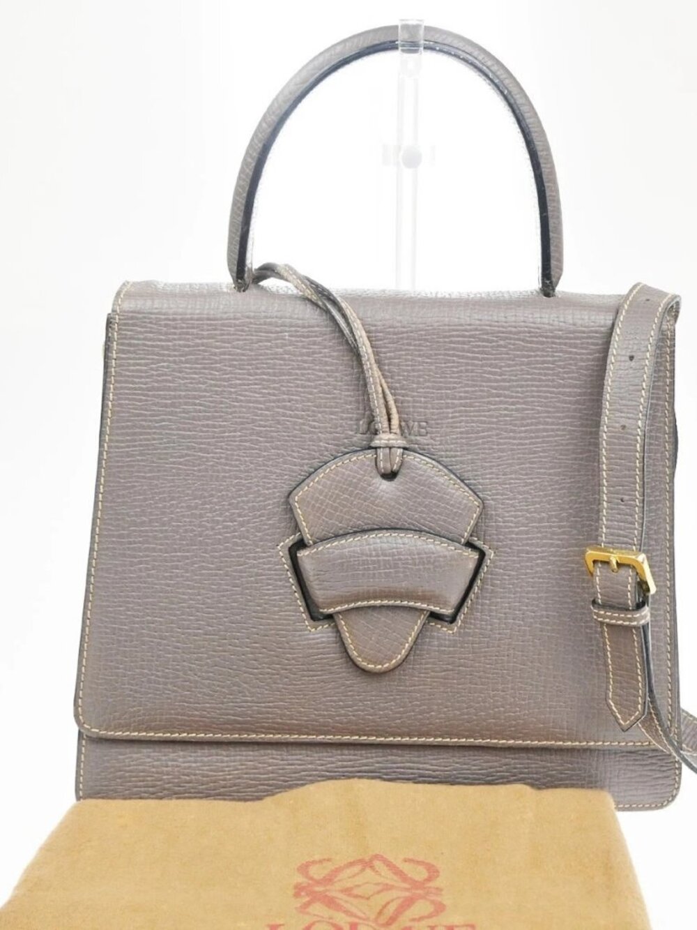 LOEWE Logo Barcelona 2Way Shoulder Bag Embossing Leather Purple GHW 86KC880